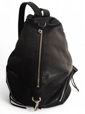 Rebecca Minkoff Black Leather Backpack Perforated Zip Convertible Bag